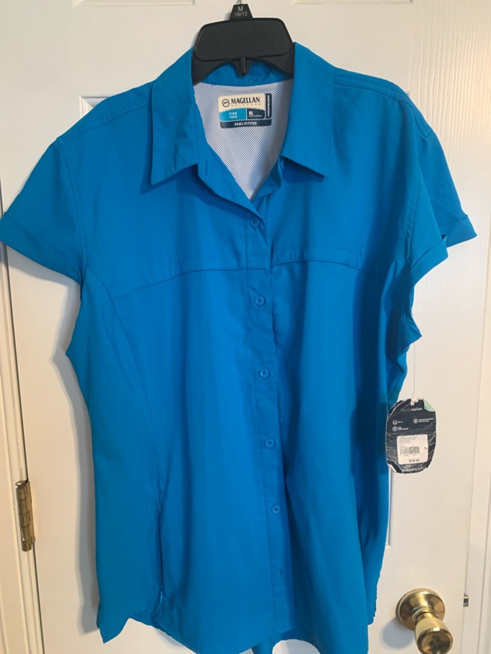 Magellan Outdoors Women's Short Sleeve Button Front Shirt - Blue